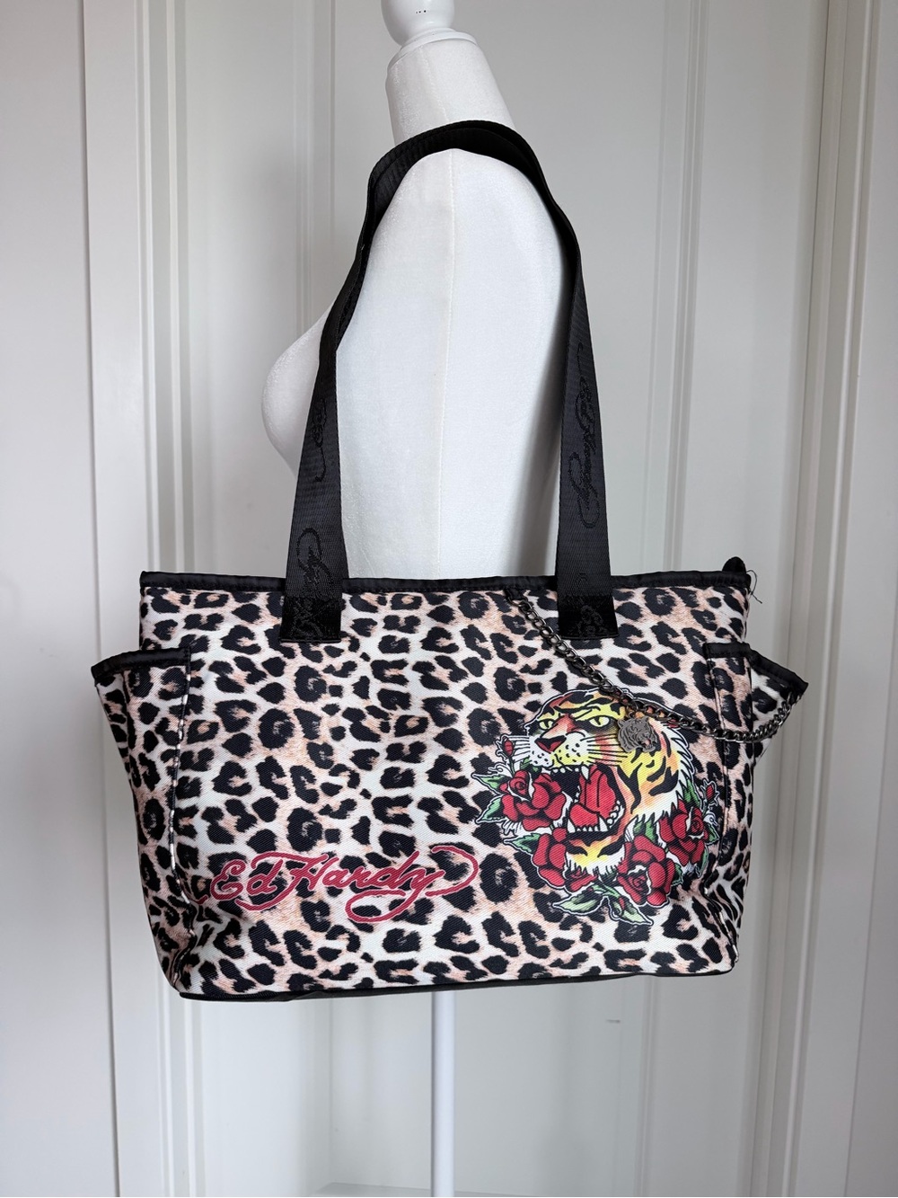 Y2K Ed Hardy Leopard Print Shoulder Tote